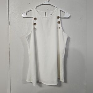 Calvin Klein Off White/cream Sleeveless Top With Gold Accent Buttons!